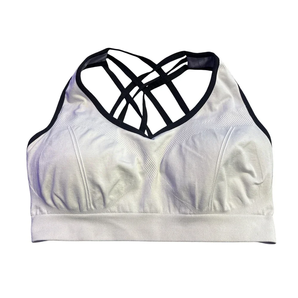 Women's Plus Size Strappy Back Sports Bra White Black Size 2XL